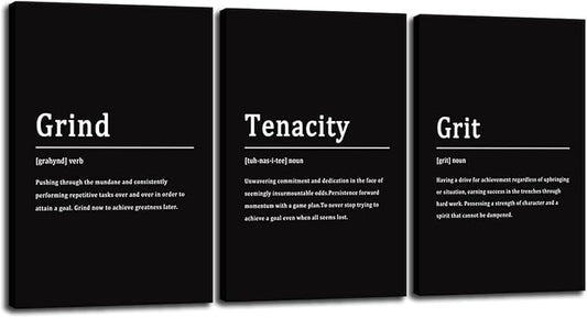 Motivational Canvas Wall Art Inspirational Office Painting Tenacity Noun Grit Noun Positive Quotes Picture Framed Grind Verb Posters Prints for Office Home Living Room Wall Decor[72''Wx 36''H]