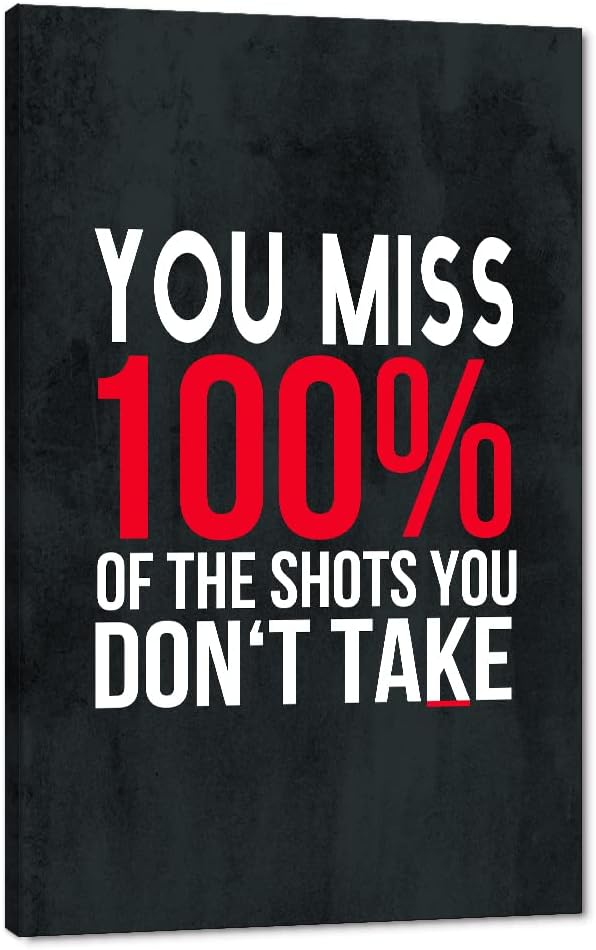 Michael Scott Framed Poster Wayne Gretzky Funny Print Art You Miss 100% Of The Shots You Don’t Take Easy Inspirational Canvas Giclee Office Artwork HD Print Modern Home Decor Easy to Hang-28"Wx44"H