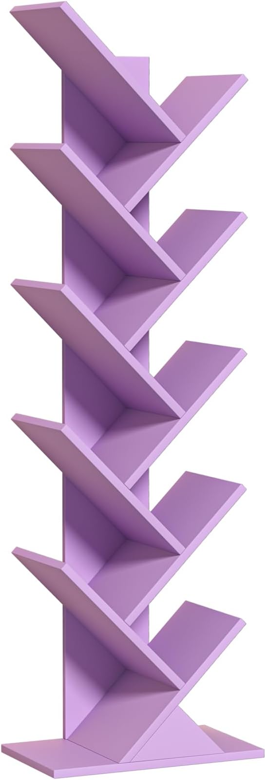 10 Tier Tree Book Shelf, Floor Standing Wood Bookshelf for Narrow Space, Storage Organizer Bookshelves for Books/CDs/Magazine, Bookcase with Shelves for Home Office, Living Room-Dream Purple
