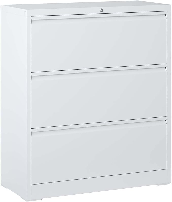 3 Drawer Vertical File Cabinet with Lock, Metal Lateral Filing Cabinet with Hanging Letter/Legal/A4 Folders, Locking Steel Cabinet for Home, Office, Assembly Required - White