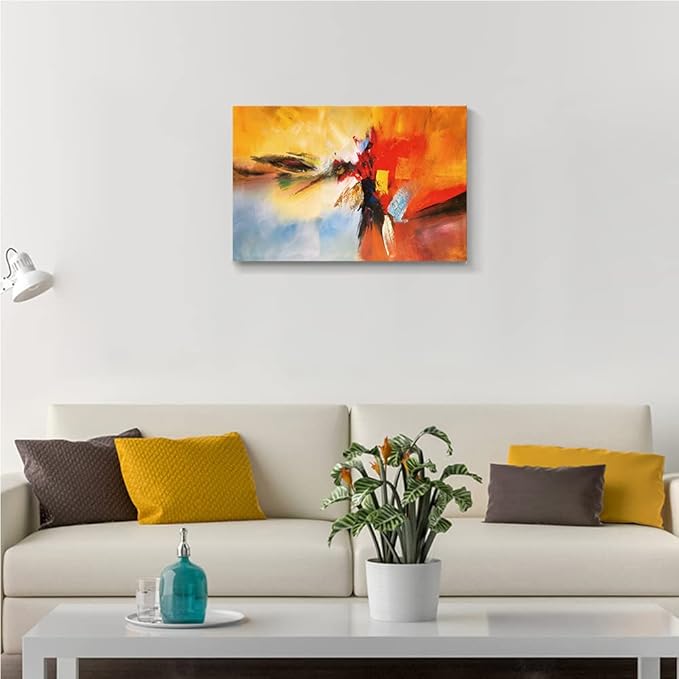 Yellow Decor Canvas Wall Art Abstract Art Paintings Red Warm Colors Graffiti on White Background Modern Artwork Decor for Living Room Bedroom Bathroom 30x20in