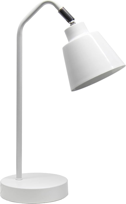 Simple Designs LD1077-WHT 16" Sleek Essentials Adjustable Metal Desk Task Lamp, for Office, Desk, Nightstand, Dorm, White