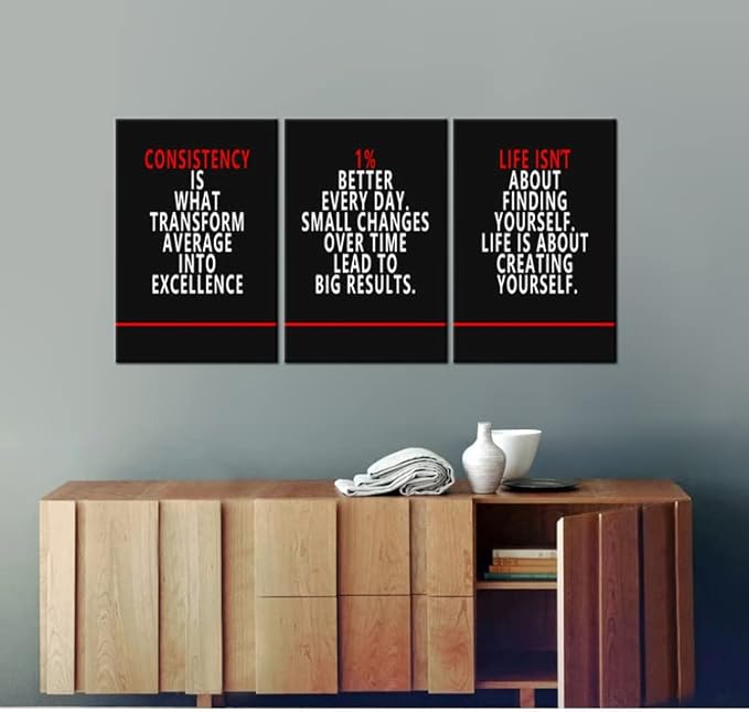 Inspirational Positive Poster Motivational 3 Pieces Wall Art Canvas Prints Artwork for Living Room Office Modern Home Decor Painting Pictures Stretched and Framed Ready to Hang [48''Wx 24''H]