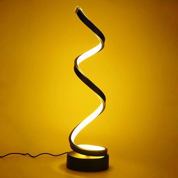 ELINKUME Dimmable LED Spiral Table Lamp, Modern Minimalist Lighting Design，12W Warm White Stepless Dimming Curved Bedside Lamp， for Bedroom Living Room Office (Black)