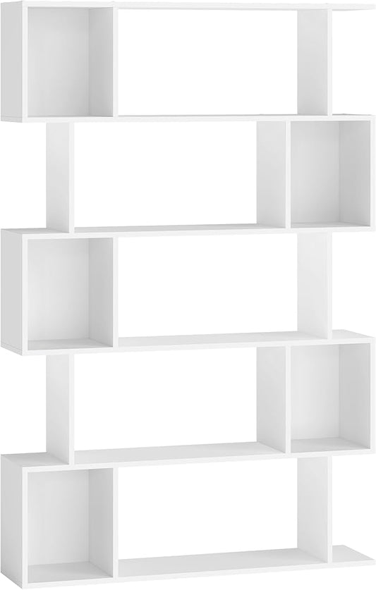VASAGLE Bookshelf, 5-Tier Bookcase, 9.4 x 35.4 x 62.6 Inches, Storage Shelf with Open Compartments, Modern Style, for Living Room, Bedroom, Office, Matte White ULBC416W01