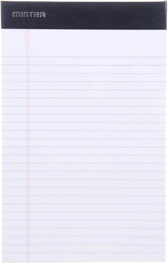Mintra Office White Legal Pads – Ruled Notepads and Micro-Perforated Sheets, Ideal for Writing, Note-Taking & Creativity, Office, or Professional Use, Basic Pad 6 pack, 5"x8" (Narrow Ruled)
