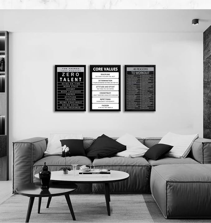 Core Values Motivational Canvas Office Print Wall Art Inspirational Ten Things That Require Zero Talent Poster Painting Inspiring Artwork for Home Living Room Decor Framed Ready to Hang[48''Wx 24''H]