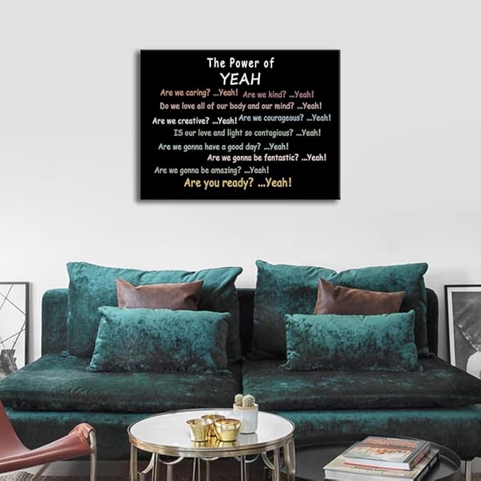 Inspirational Poster “The Power of Yeah” Motivational Wall Decor Positive Psychological Suggestion Q&A for Bedroom School Children's Room Psychotherapy Room Framed Ready to Hang [30" W X 40" H]