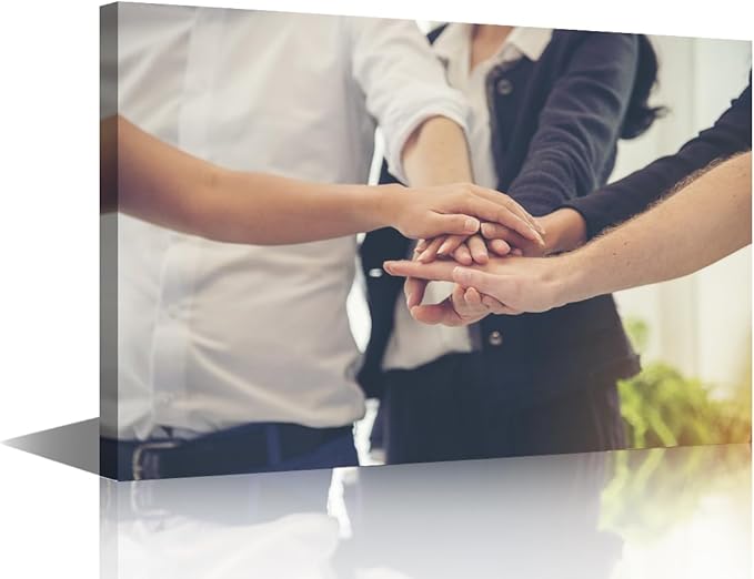 1 Panel Canvas Wall Art Business Partners Team meeting Successful Teamwork Hands Gesture Pictures Modern Decor Poster Canvas Print Frame Ready To Hang (12"Wx18"H)