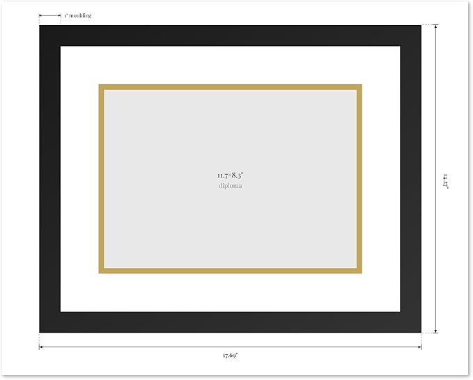 Diploma Frame Coastal Whitewash with Oyster Shell Over Gold Double Mat - Fits 11.69 x 8.27 A4 Certificate Wall Display Made in the USA