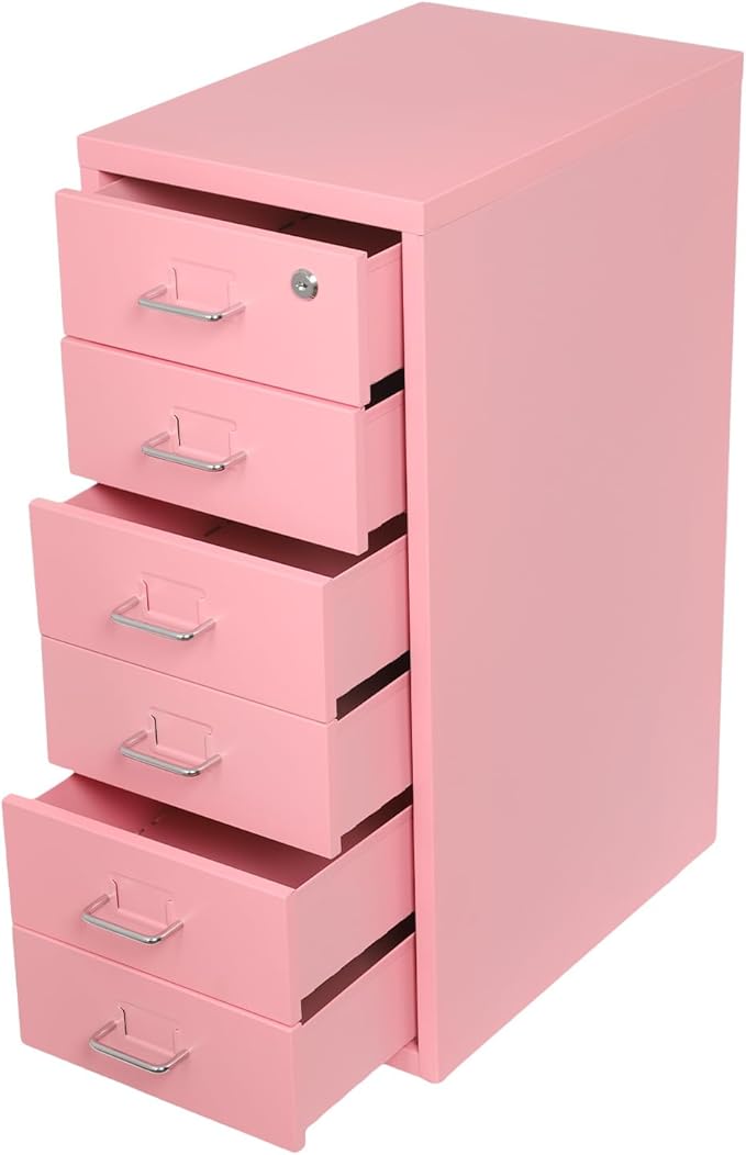 Vertical File Cabinets | 3 Drawer File Cabinet with Wheels| Steel Lockable Storage Cabinets | Metal S-torage Cabinet for Home Office | Storage A4/F4/Letter/Legal (Pink-6 Drawers)