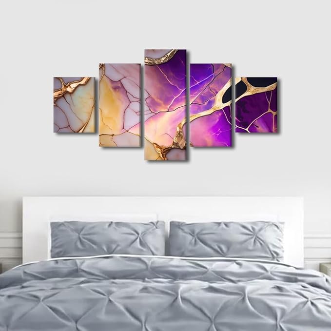 Abstract Canvas Wall Art Modern 5 Panel Abstract Poster Decor Mysterious Universe Abstract Painting Prints for Abstract Enthusiasts Livign Room Decor Stretched and Framed Ready to Hang 60x32 in