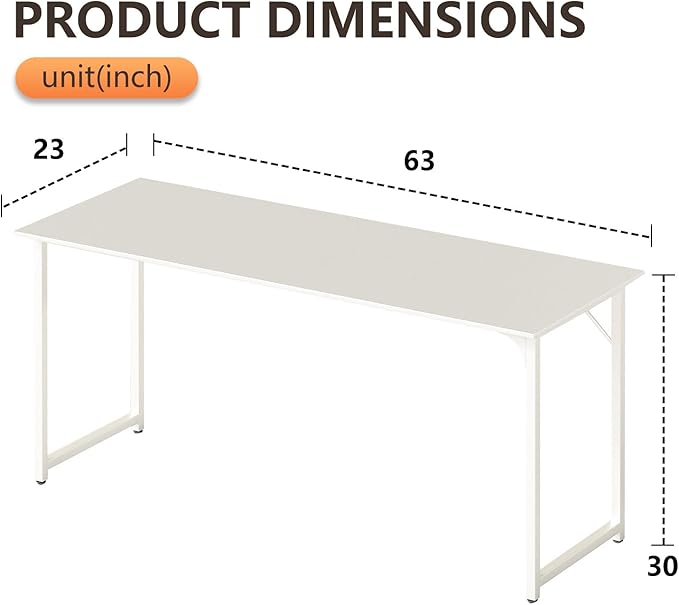 BestOffice Computer Desk,Home Office Desk, Modern Simple Style for Home Office Study Writing (White, 63 Inch)