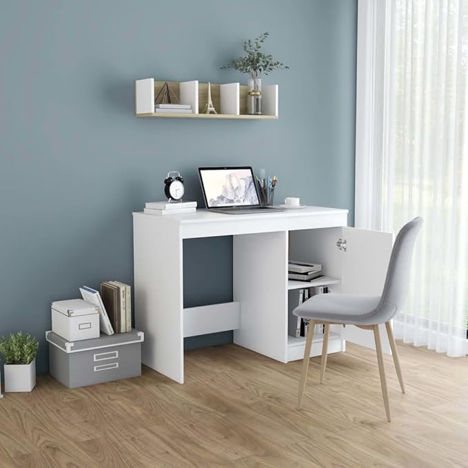 Desk,Home Office Computer Desk with Storage & Spacious Desktop, Writing Study Desk Laptop Desk for Bedroom White 39.4"x19.7"x29.9" Chipboard