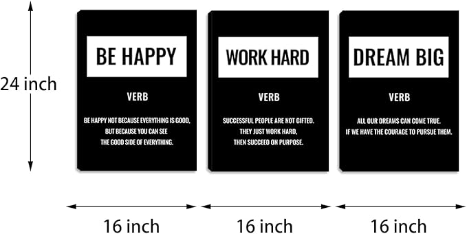 3 Pieces Office Wall Decor Inspirational Positive Canvas Wall Art Poster Inspiring Quote Picture Painting Framed Artwork Prints Motivational Poster Wall Art Decor for Living Room Bedroom (48" Wx24 H)