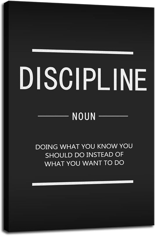 Inspirational Entrepreneur Proverb Discipline Noun Wall Art Canvas Artwork Printmaking Painting Poster Home Decor Gym Office Company Frame Ready to Hang[24''W x 36''H]
