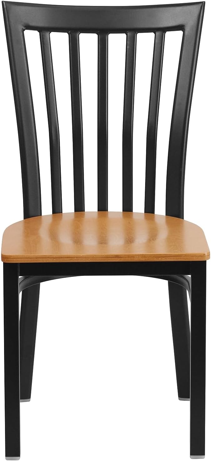 Flash Furniture HERCULES Series Black School House Back Metal Restaurant Chair - Natural Wood Seat
