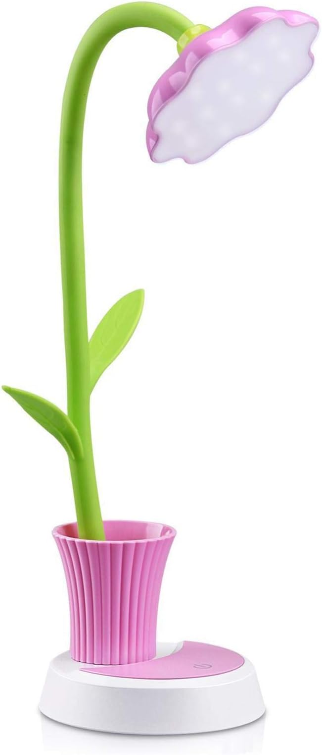 Desk Lamp for Kids Sunflower LED Charging Table Lamp Support Eye Protection Small Desk Folding for Reading,Study and Office, Adjustable Brightness - Pink