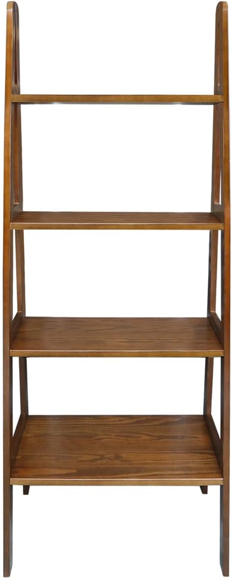 Casual Home 100% Solid Wood 4-Shelf Ladder Bookcase, Standard, 60" H, Warm Brown