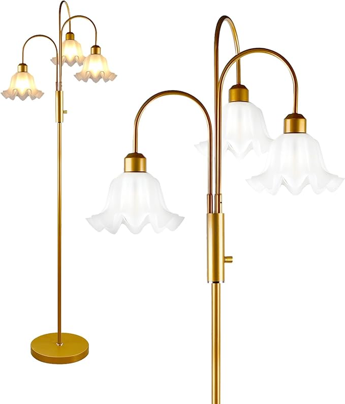 Lightdot 70IN Flower Floor Lamp for Living Room, 3 Light Dimmable Tree Floor Lamps with 3000K Bulb Included for Wedding/Party, Unique Floral Tall Lamp for Bedroom/Sofa Beside/Corner Decor-Gold