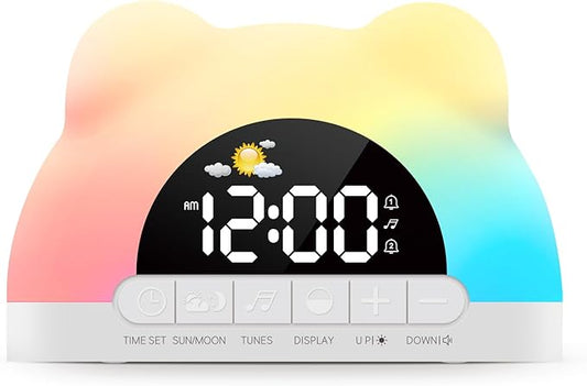 Alarm Clock for Kids, Wake Up Clock with Night Light, Sleep Training Clock for Toddlers,3 Brightness Levels, Dual Alarms, Sound Machine, Digital Clock for Bedroom, Birthday Gifts
