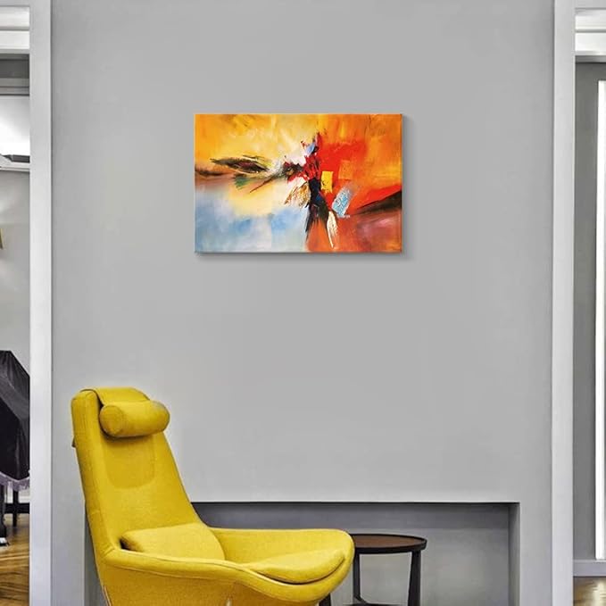 Yellow Decor Canvas Wall Art Abstract Art Paintings Red Warm Colors Graffiti on White Background Modern Artwork Decor for Living Room Bedroom Bathroom 24x16in