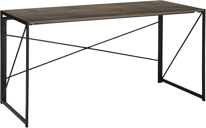 Homy Casa 55.1 Inch Foldable Laptop Desk, Space-Saving Computer Table with No Assembly Required, Sturdy Metal Frame, Minimalist Design for Home Office, Study, or Small Spaces, Vintage Brown