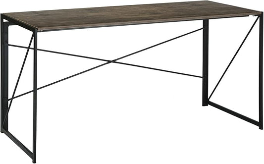 Homy Casa 55.1 Inch Foldable Laptop Desk, Space-Saving Computer Table with No Assembly Required, Sturdy Metal Frame, Minimalist Design for Home Office, Study, or Small Spaces, Vintage Brown