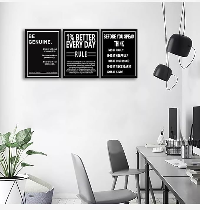 Motivational Painting Wall Art 1% Better Every Day Rule Canvas Print Office Wall Decor Before You Speak Think Poster Inspirational Framed Quotes for Wall Art Decor Ready to Hang [36" W X 16" H]