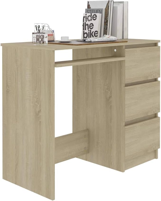 35.4" Computer Desk, Computer Workstation with 3 Drawers, Study Writing Home Office Desk, Modern Chipboard Multipurpose Desk Easy Assemble, 35.4"x17.7"x29.9"