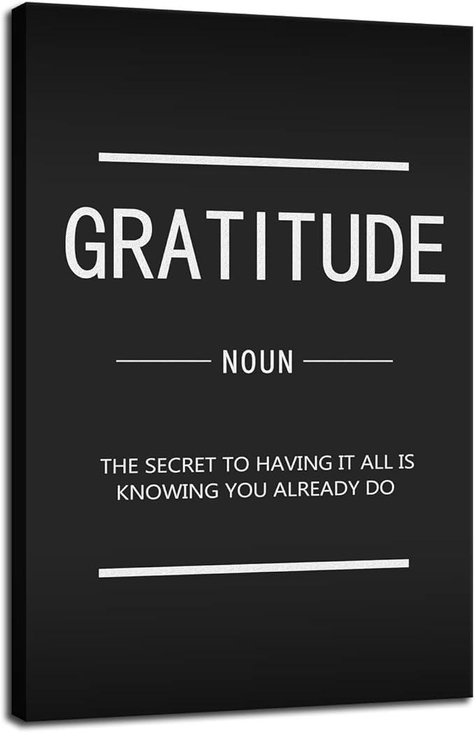 Motivational Wall Art for Office Wall Decoration Inspirational Entrepreneur Quotes Gratitude Noun Canvas Prints Company Living Room Bedroom Framed Poster Artwork Ready to Hang[24''W x 36''H]