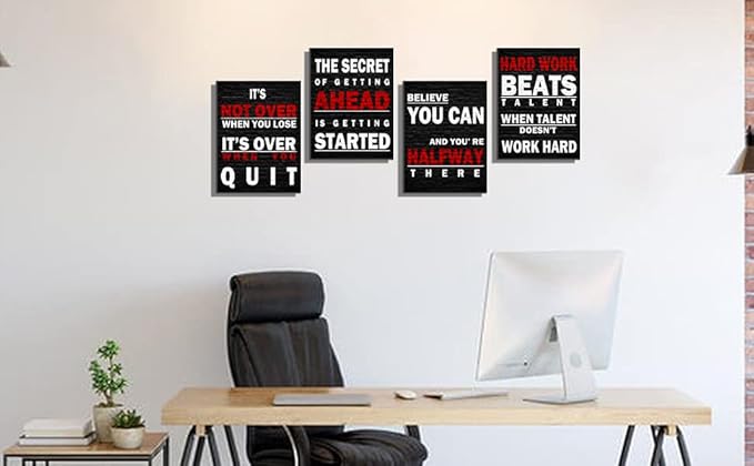 Red Black Motivational Canvas Wall Art Gym Office Wall Decor Sign - Work Hard Beats Talent - Believe You Can - It's Not Over When You Lose