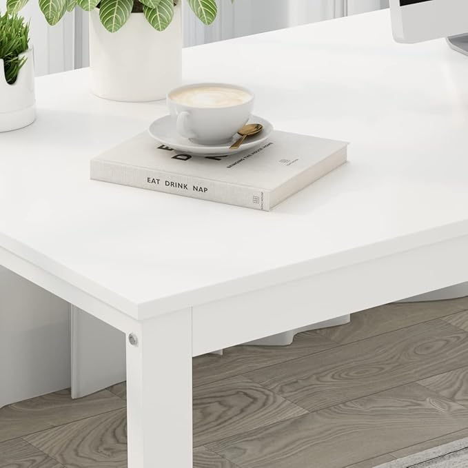 FUFU&GAGA 55.1" Large L-Shaped Office Desk with 41.3" File Cabinet, Corner Computer Desk with 3 Drawers & 2 Shelves, Workstation Executive Desk with Storage Shelf for Home Office, White