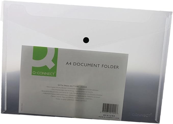 Q-Connect A4 Document Folder Plastic Clear Popper KF01244Q - Pack of 12
