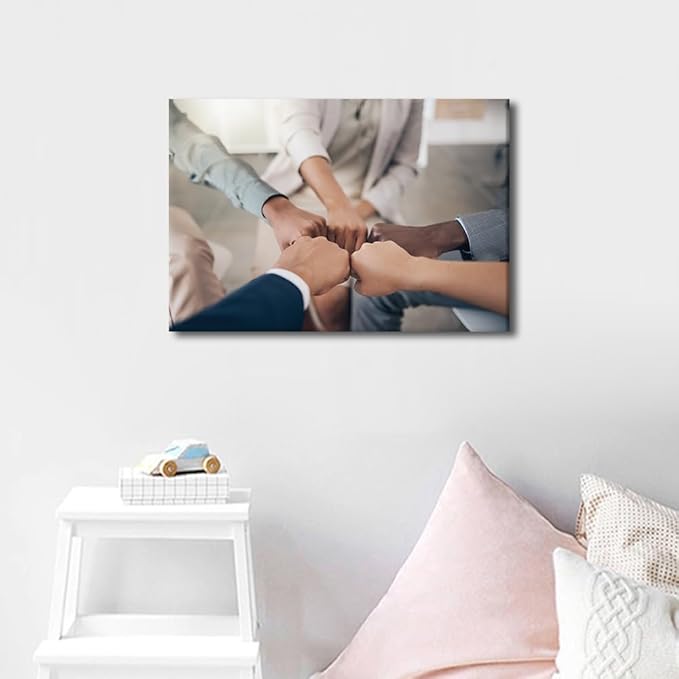 Canvas Wall Art Team Fist Holding Pictures Modern Motivational Inspirational Success Teamwork Posters Prints Artwork Home Decor for Office Framed 1 Panel (12" Wx18 H)