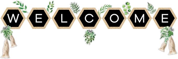 Schoolgirl Style Simply Boho 20-Piece Welcome Bulletin Board Sets for Classrooms, Boho Welcome Sign for Classroom, Black and White Boho Back-to-School Classroom Décor