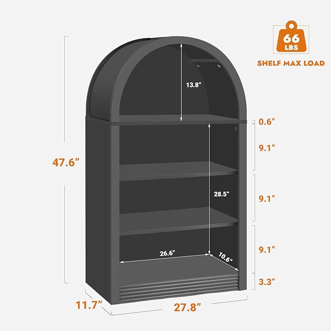 Bookcase, 4-Tier Tall Bookshelf, 47.6" Wood Open Display Floor Arched Book Shelf, Large Storage Organizer for Bedroom and Living Room Black