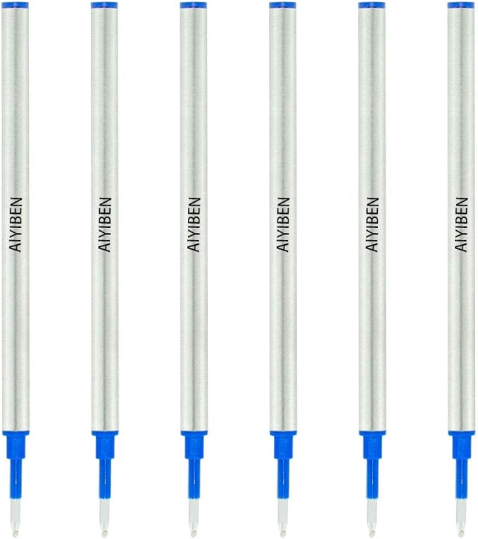 4.37 inch Rollerball Pen Refills, Roller Ball Fine Point 0.5mm, Blue Ink Refill Pack of Replaceable Pen Refills Medium Point (6 Pack)