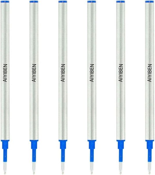 4.37 inch Rollerball Pen Refills, Roller Ball Fine Point 0.5mm, Blue Ink Refill Pack of Replaceable Pen Refills Medium Point (6 Pack)