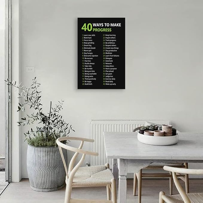 Motivational Wall Art Inspirational Entrepreneur Quotes 40 Ways to Make Progress Canvas Posters Painting Prints Artwork Modern Inspiring Office Gym Library Decorations Framed [24''W x 36''H]