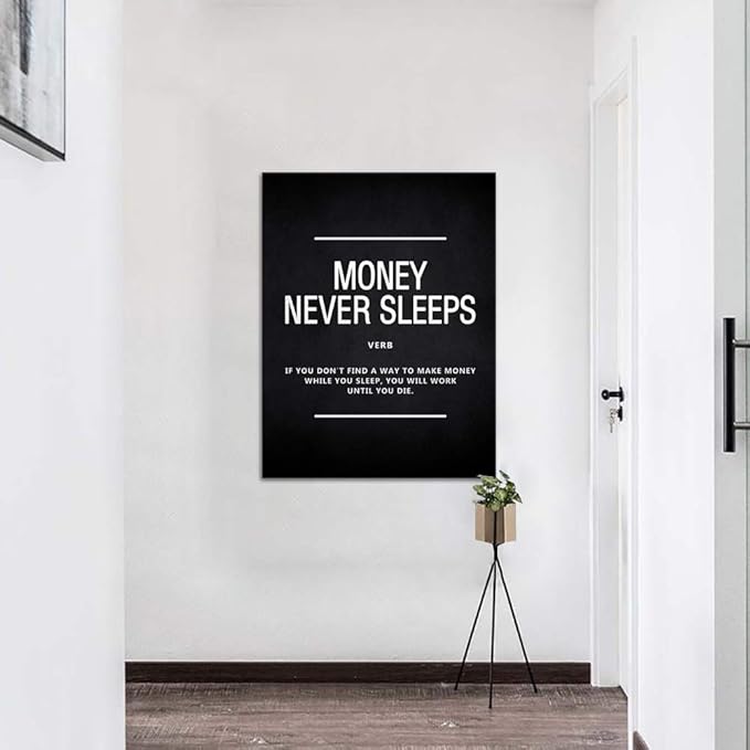Yatsen Bridge Motivational Wall Art Money Never Sleeps Inspiring Painting Prints on Canvas Inspirational Entrepreneur Quotes Posters for Office Home 28" W x 44" H