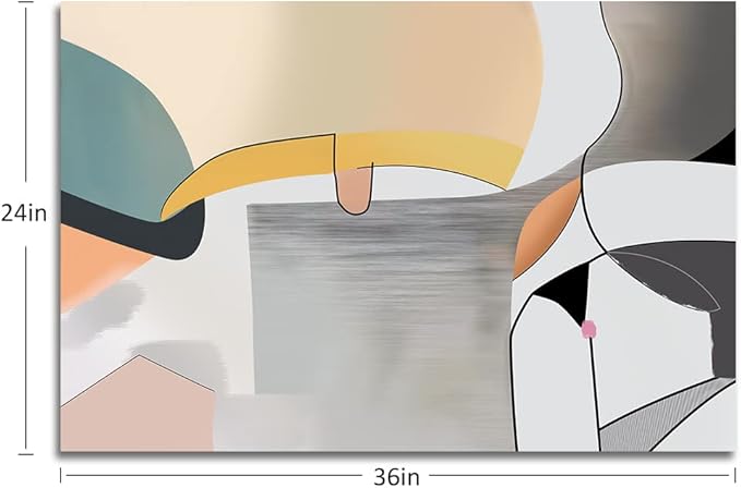 Wall Art Canvas Abstract Color Block Line Art Prints Apricot Cyan Black Grey Color Blocks and Lines Painting Modern Artwork Decor for Living Room Bedroom Kitchen 36x24in