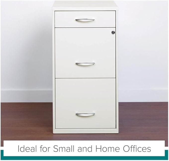 Scranton & Co 3-Drawer Metal Filing Cabinet, 27.32" H x 14.25" W x 18.00" D, Pearl White Finish, Locking Storage with Letter-Size File Drawers, Non-Porous Painted Steel for Home or Office