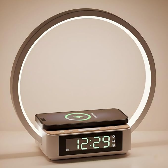 Sunrise Alarm Clock Bedside Lamp with Wireless Charging, Touch Table Lamp for Nightstand, Bedside Lamp Wake-up Light,Snooze Nightlight 3 Dimmable Brightness Levels, Idea Gift for Women,Men,Teens,Adult