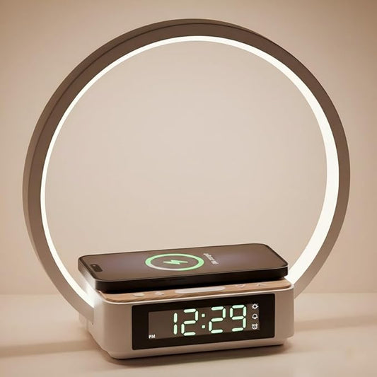 Sunrise Alarm Clock Bedside Lamp with Wireless Charging, Touch Table Lamp for Nightstand, Bedside Lamp Wake-up Light,Snooze Nightlight 3 Dimmable Brightness Levels, Idea Gift for Women,Men,Teens,Adult