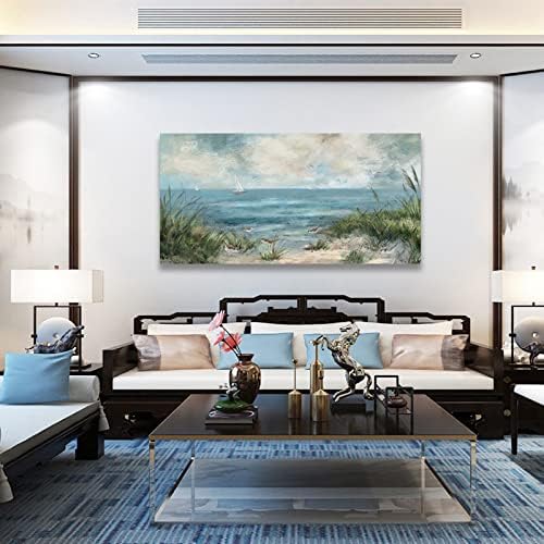 arteWOODS Vintage Seascape Canvas Prints Wall Decor Ocean Sailboat Canvas Pictures Seagull Bird Reed Canvas Painting Artwork for Living Room Bedroom Office Decoration 20" X 40"