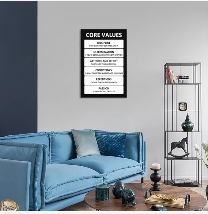 Inspirational Core Values Team Poster Motivational Wall Art Inspiring Picture Canvas Prints Painting Artwork for Office Living Room Home Decor Pictures Wood Framed Ready to Hang[24''W x 36''H]