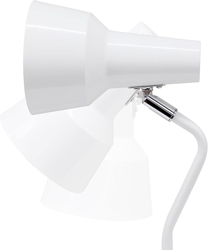 Simple Designs LD1078-WHT 15.2" Sleek Essentials Metal Cone Shade Desk Lamp with Adjustable Shade, for Office, Desk, Nightstand, Dorm, White