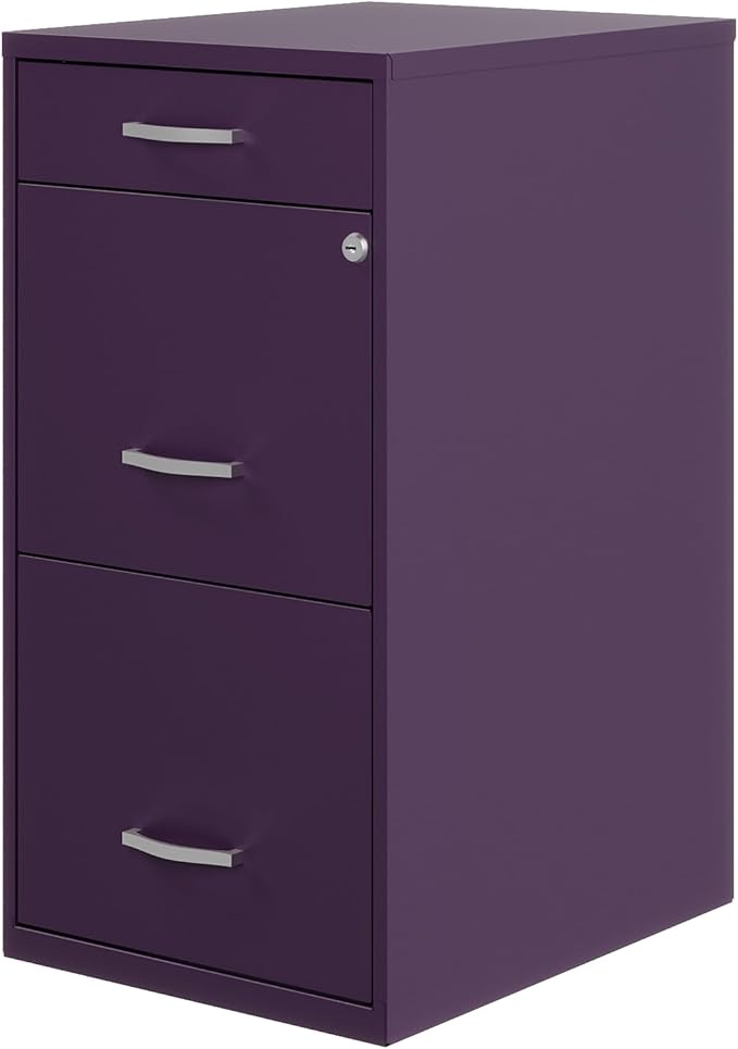 Hirsh Space Solutions 18" Deep Modern Metal Organizer File Cabinet with Cam Lock, 3-Drawer, Letter-Size, for Small Home/Home Office in Midnight Purple