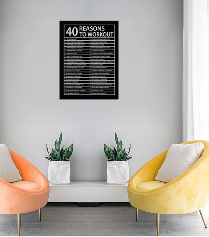 Inspirational Canvas Wall Art Motivational Painting Pictures 40 Reasons to Workout Inspiration Affirmative Poster Prints Artwork for Living Room Home Decor Office Framed Ready to Hang [18''W x 24''H]